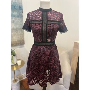 Self-Portrait Women's Purple Lace Eliza Mini Dress Size 2 Party Cocktail